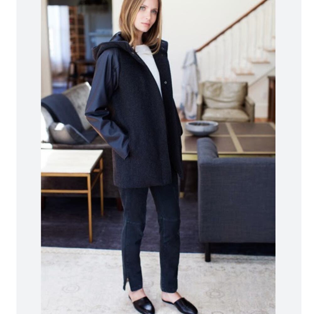 Emerson Fry Hooded‎ Wool Blend Parka In Black Charcoal Size 6